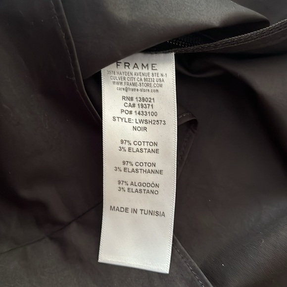 Frame Gathered Cotton Blend Sateen Black Blouse Top Size Small - Picture 8 of 10